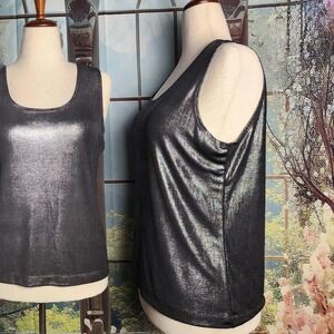 2X Chicos sz 3 galactic metallic silver shine cami top solid tank top sleeveless